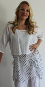 Linen Dress - White With Blue Polka Dots